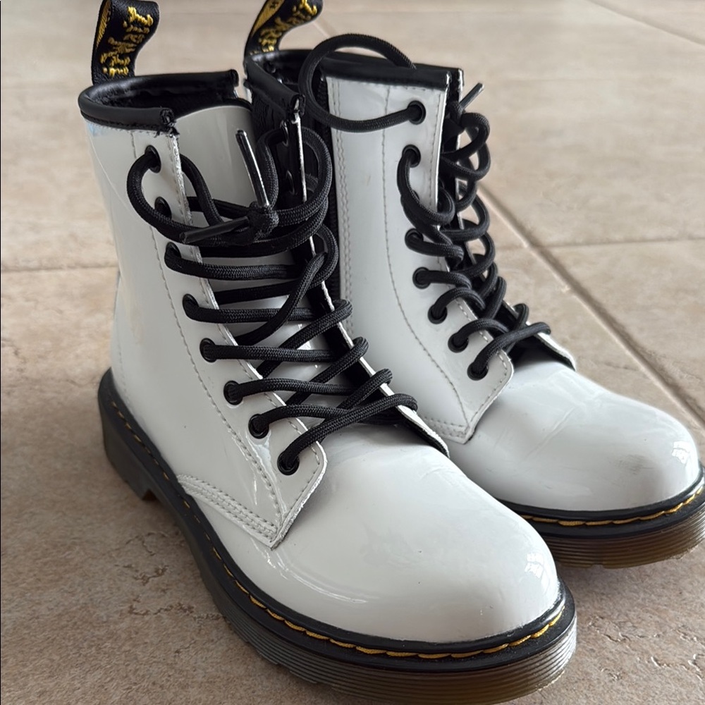 Dr. Martens White and Black Combat Boots with Chunky Sole